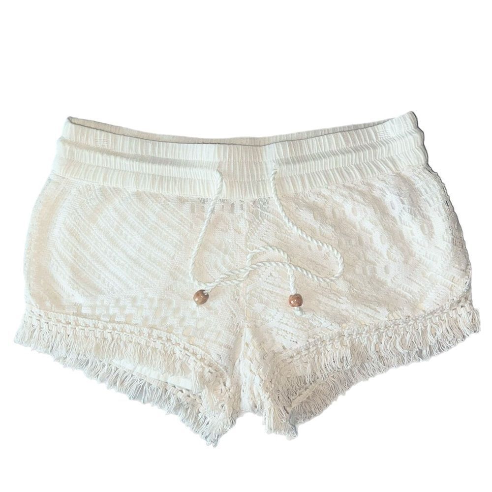 Crochet Drawstring Fringe Shorts